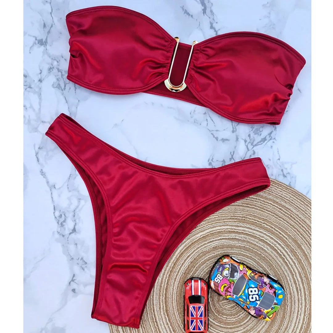 Maillot de bain deux pièces sans bretelles avec coussinets réglables