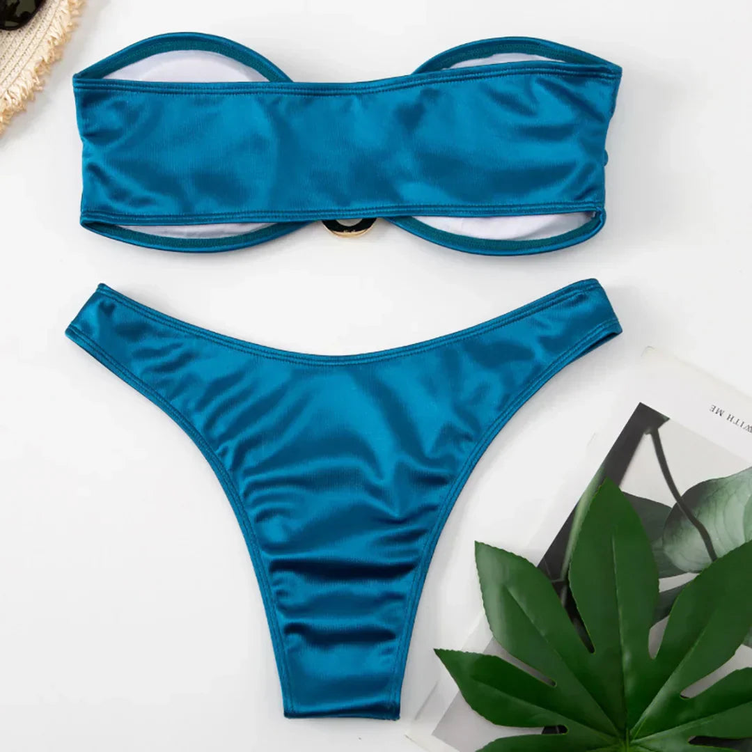 Maillot de bain deux pièces sans bretelles avec coussinets réglables