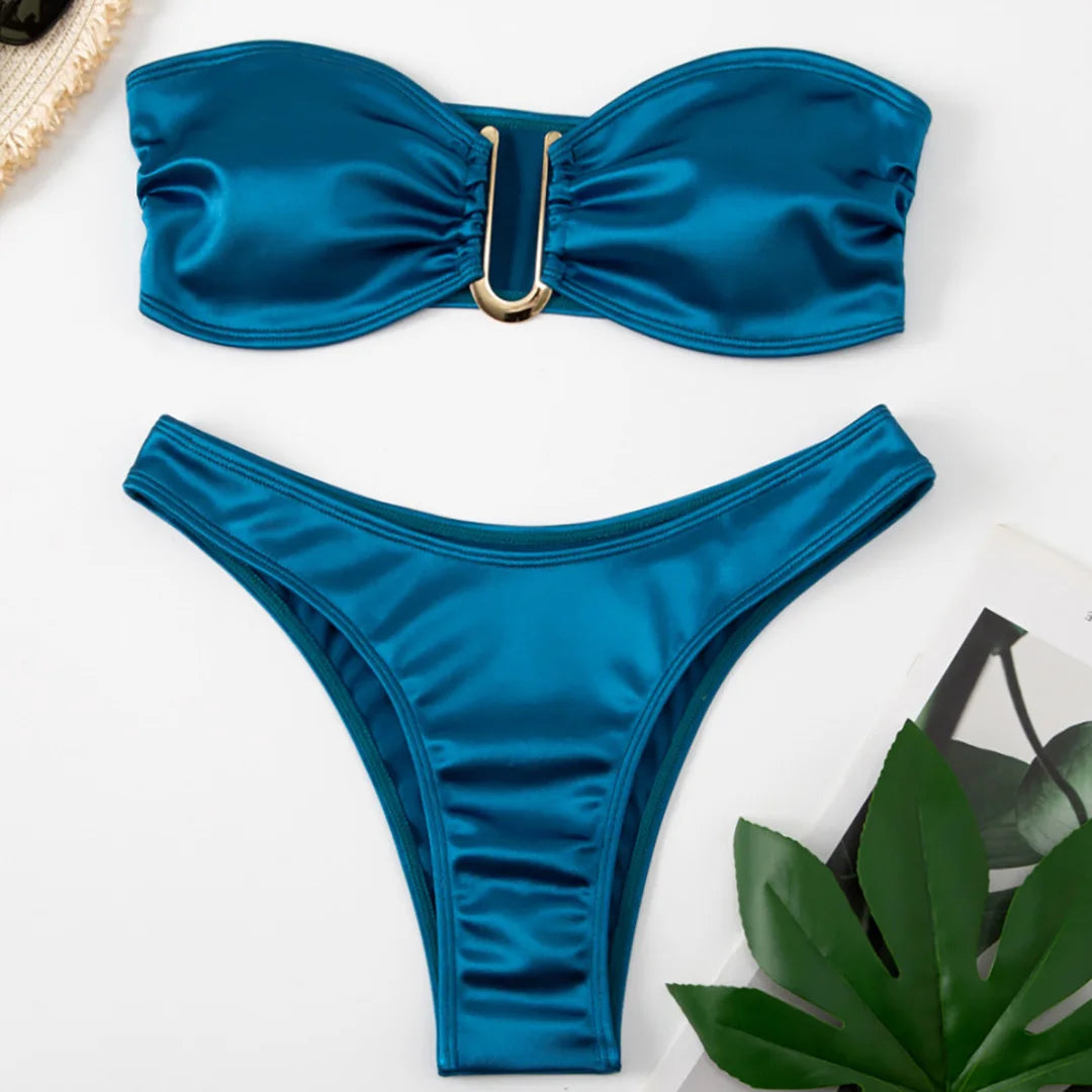 Maillot de bain deux pièces sans bretelles avec coussinets réglables