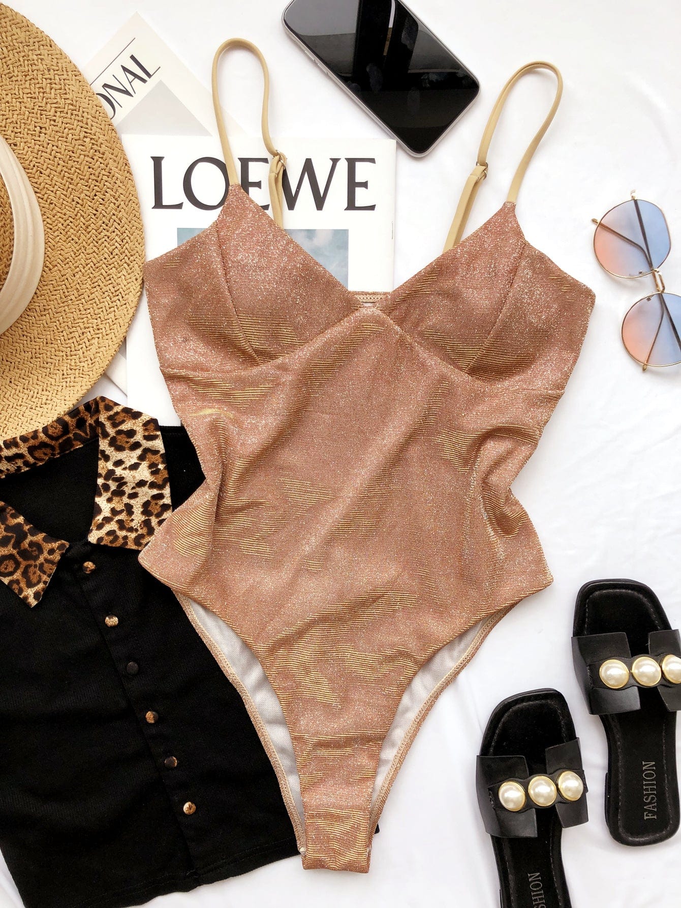 Maillot de bain une pièce brillant taille haute