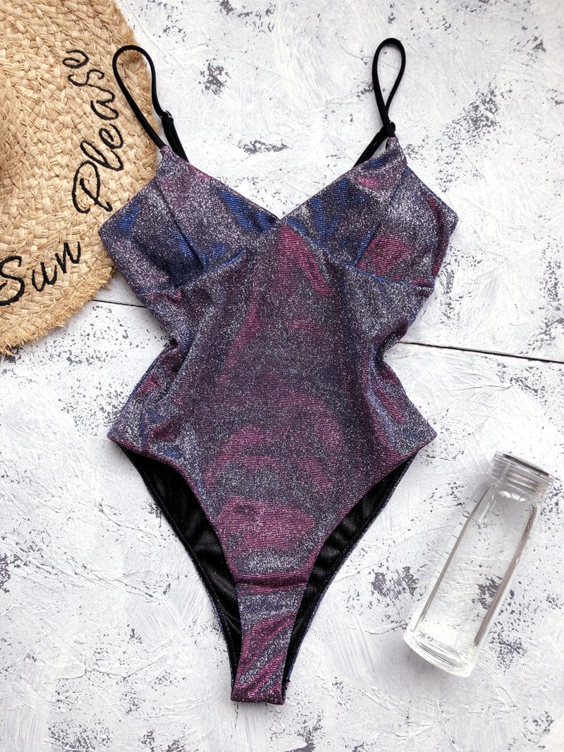 Maillot de bain une pièce brillant taille haute