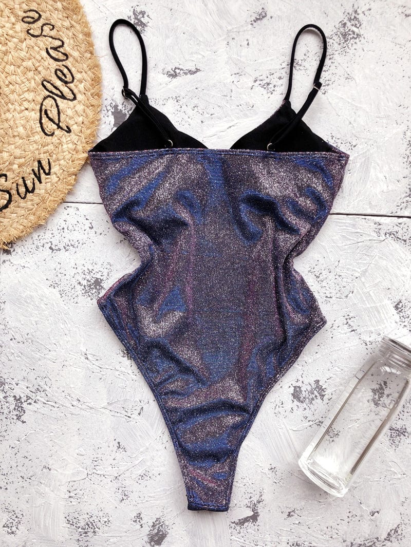 Maillot de bain une pièce brillant taille haute