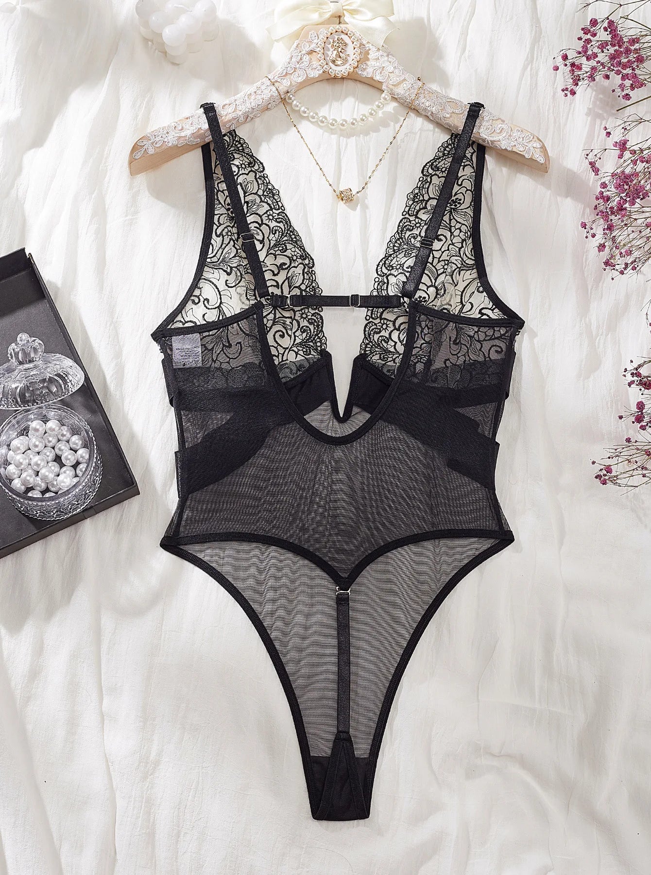 Bodysuit with a deep V-neckline