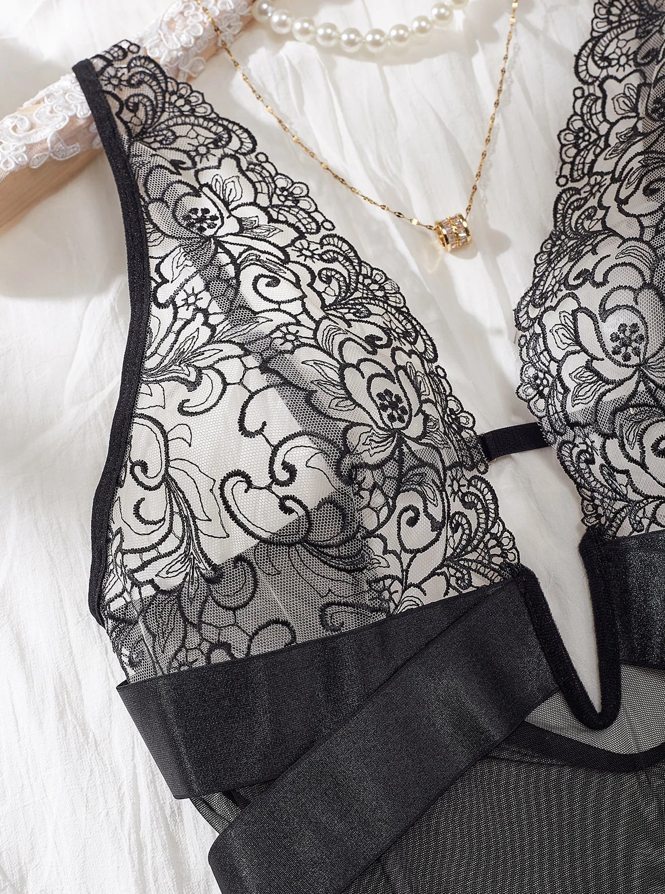Bodysuit with a deep V-neckline