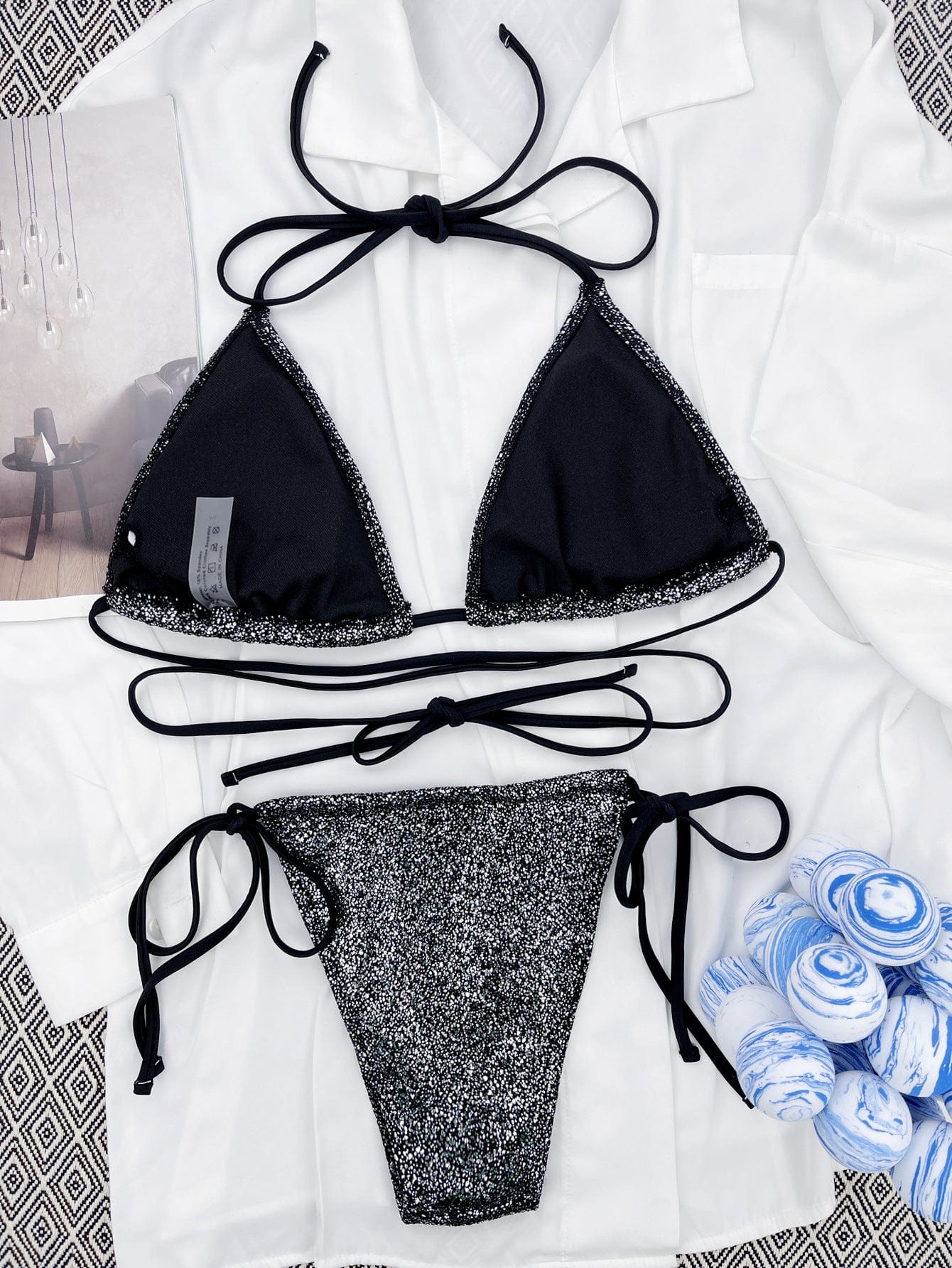 Tie-up bikini with high-waisted high-cut briefs