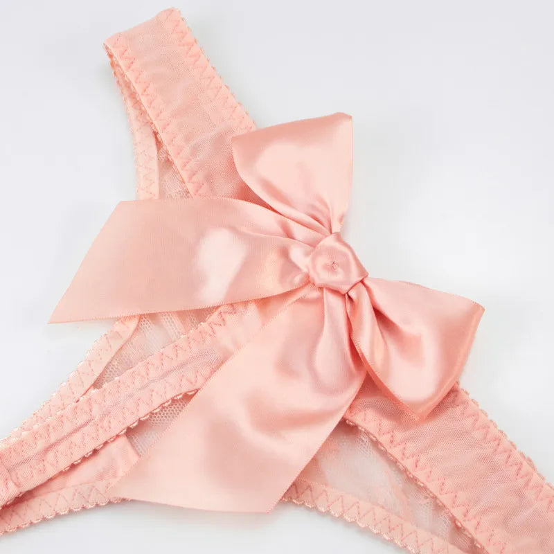 Lace thong with a large satin bow