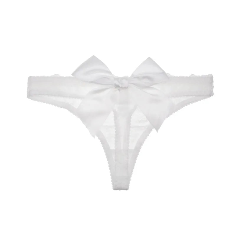 Lace thong with a large satin bow