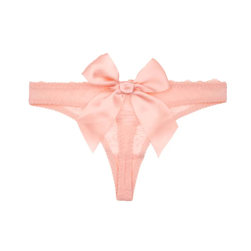 Lace thong with a large satin bow