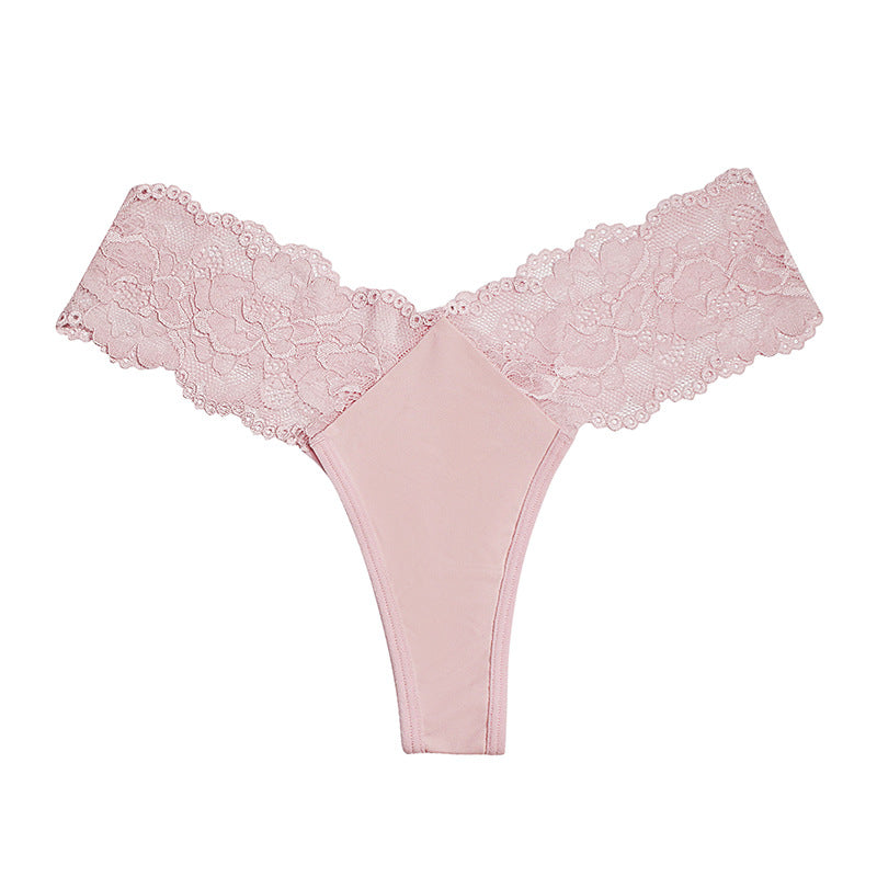 Luxurious satin thong with lace inserts