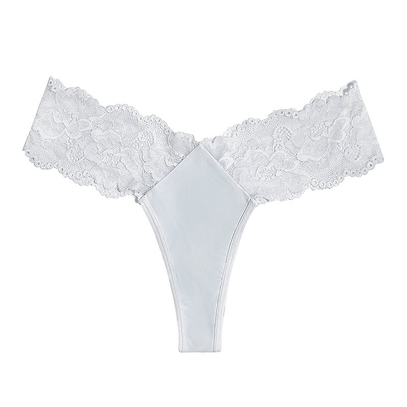 Luxurious satin thong with lace inserts