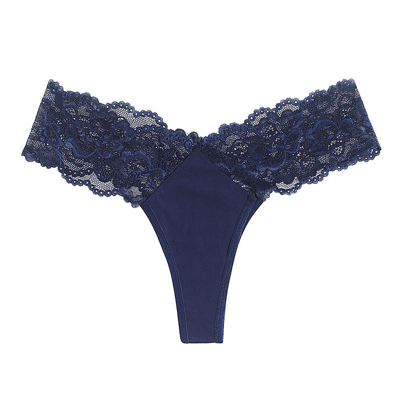 Luxurious satin thong with lace inserts