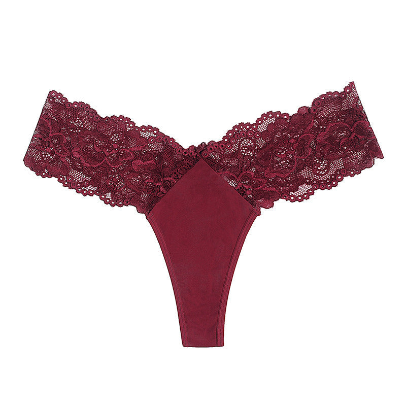 Luxurious satin thong with lace inserts