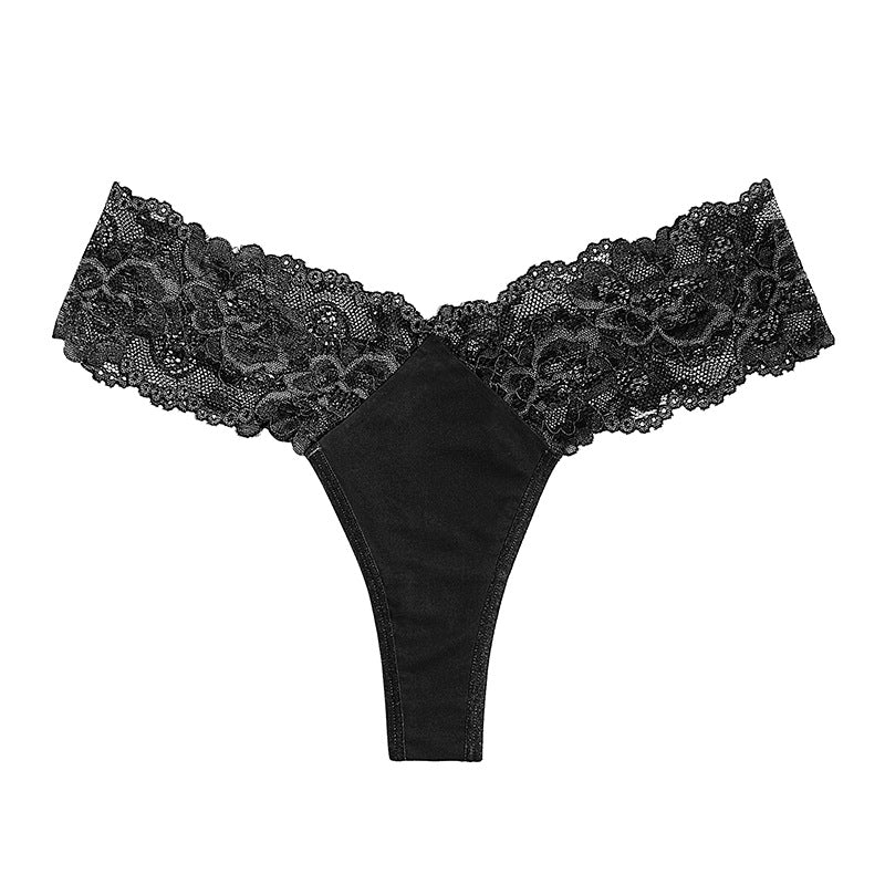 Luxurious satin thong with lace inserts