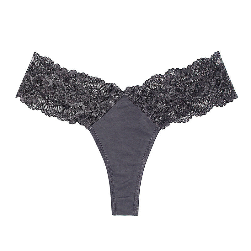Luxurious satin thong with lace inserts