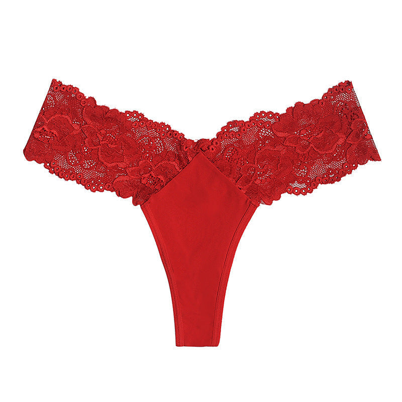 Luxurious satin thong with lace inserts