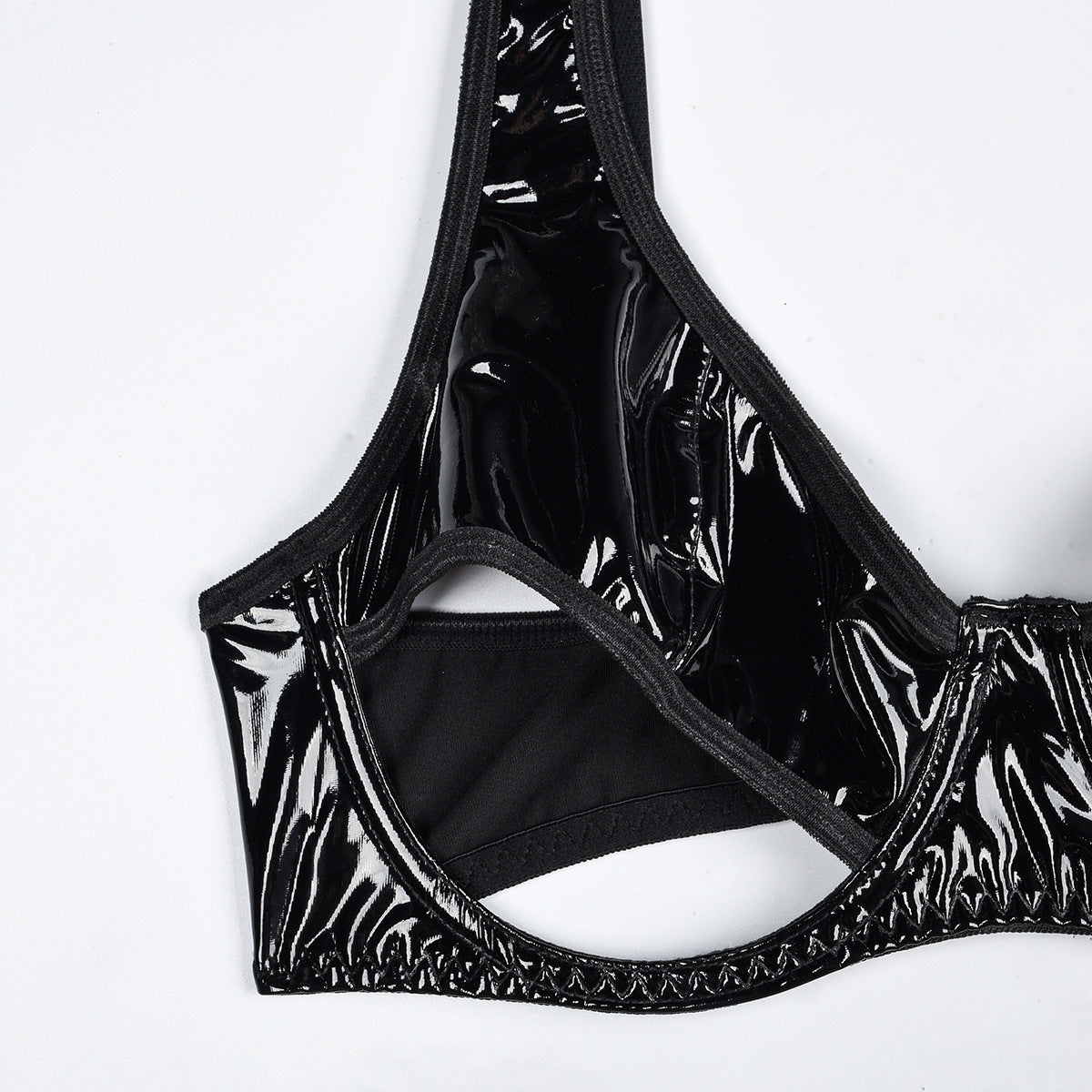 Latex-like lingerie set with cutouts at the chest