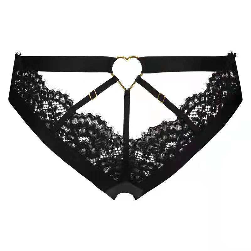 Lace panties with a metal heart on the back
