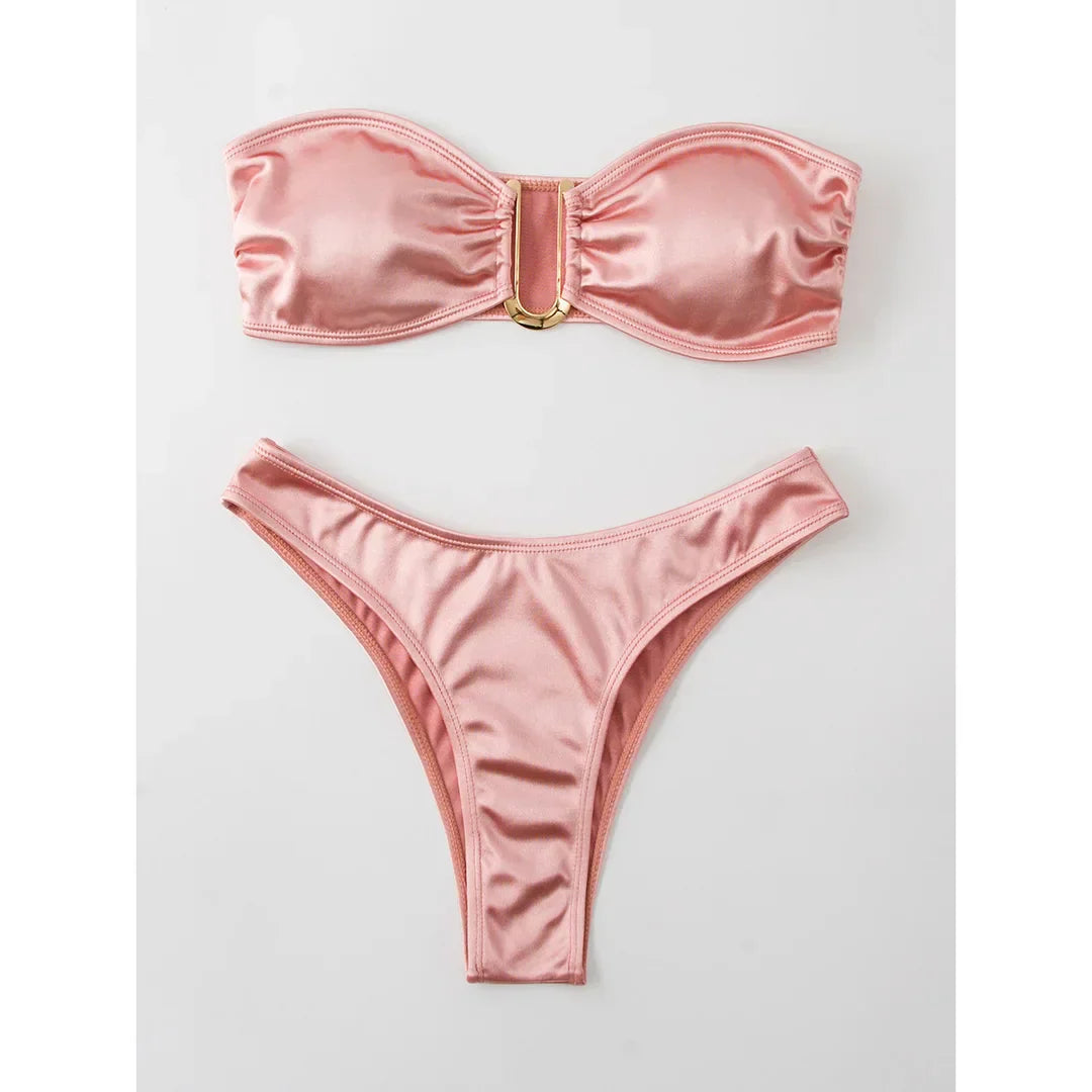 Maillot de bain deux pièces sans bretelles avec coussinets réglables
