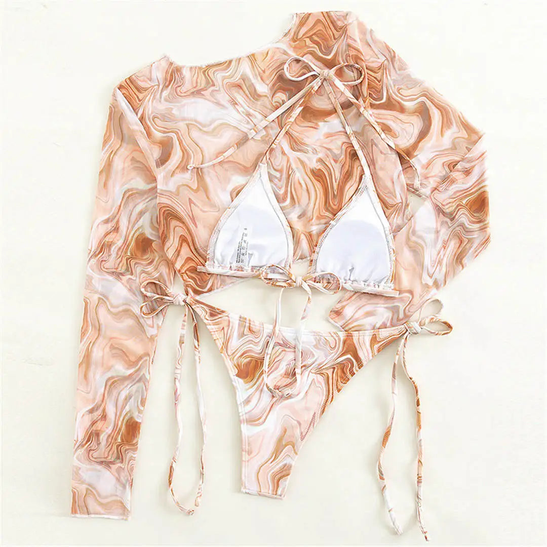 Swimsuit with long sleeve mesh top