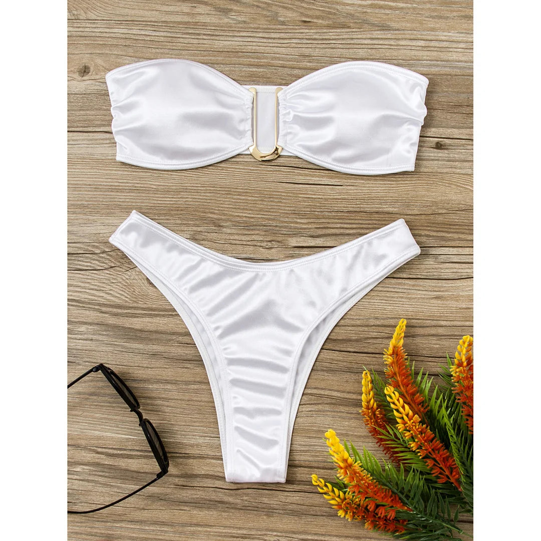 Maillot de bain deux pièces sans bretelles avec coussinets réglables