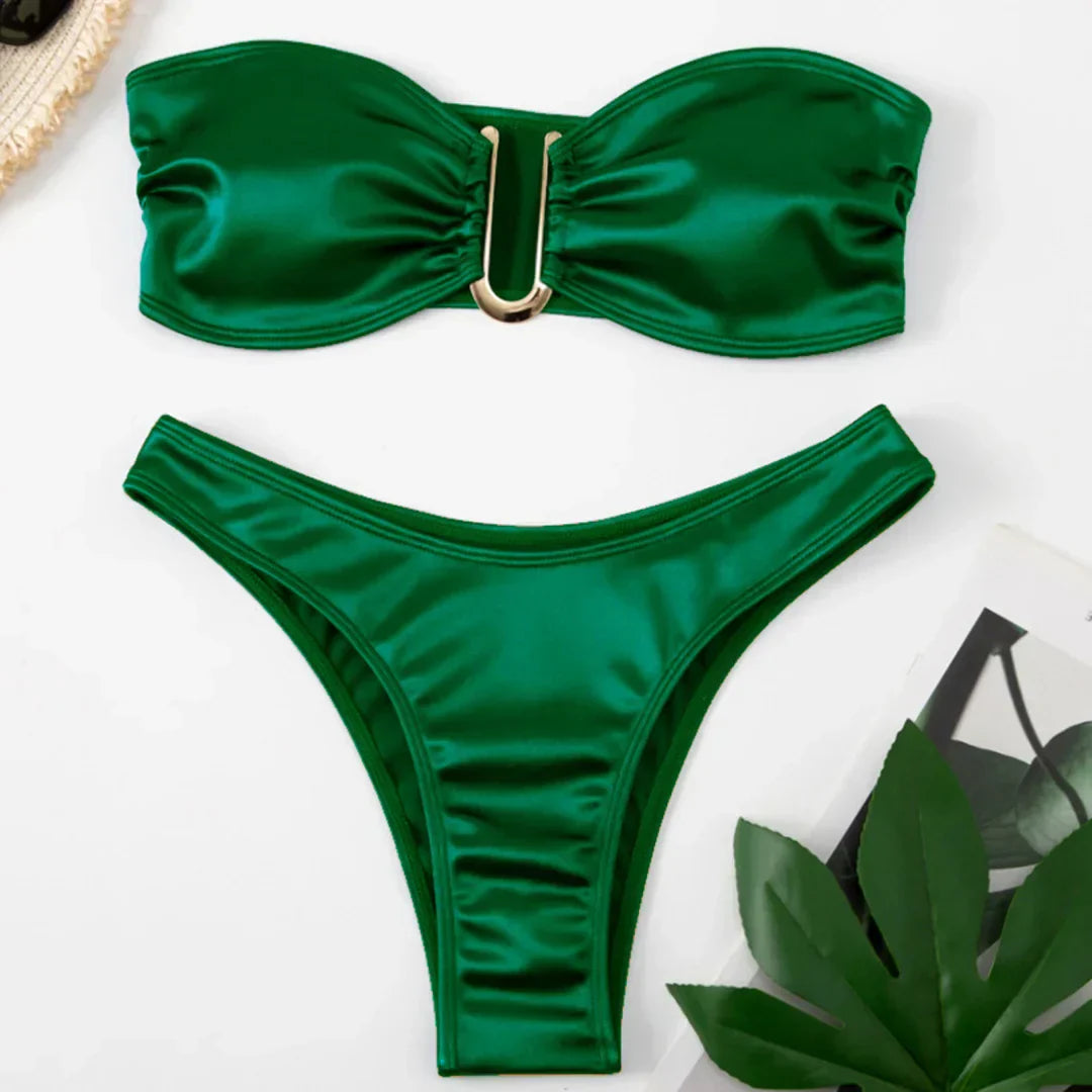 Maillot de bain deux pièces sans bretelles avec coussinets réglables
