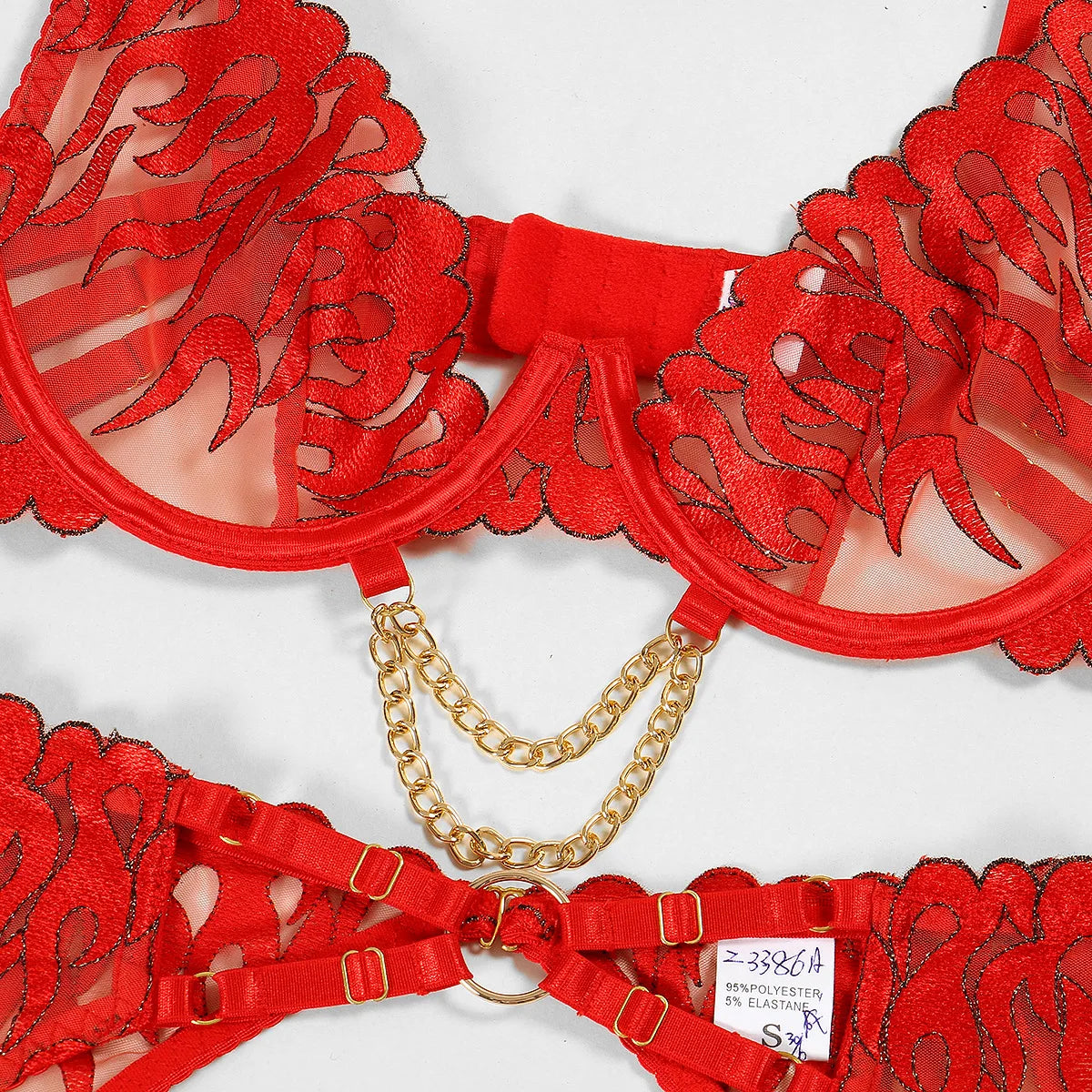 Lingerie set with flame pattern.