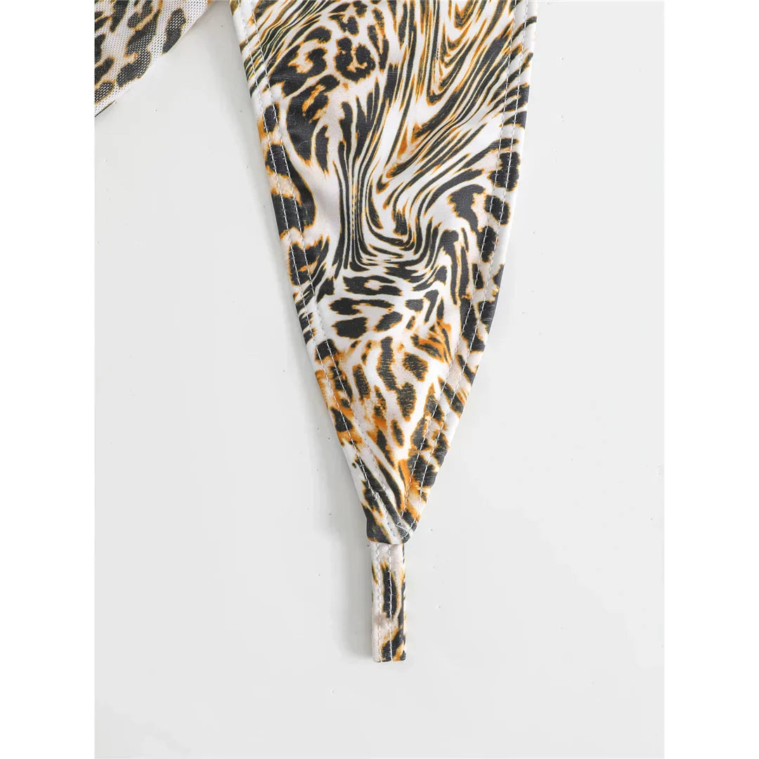 Two-piece swimsuit with a wild panther pattern