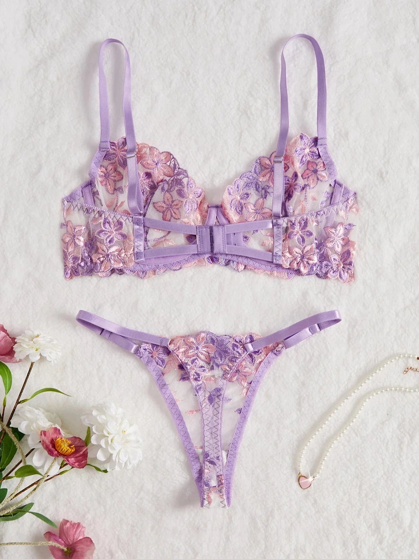 Transparent lingerie set with push-up bra