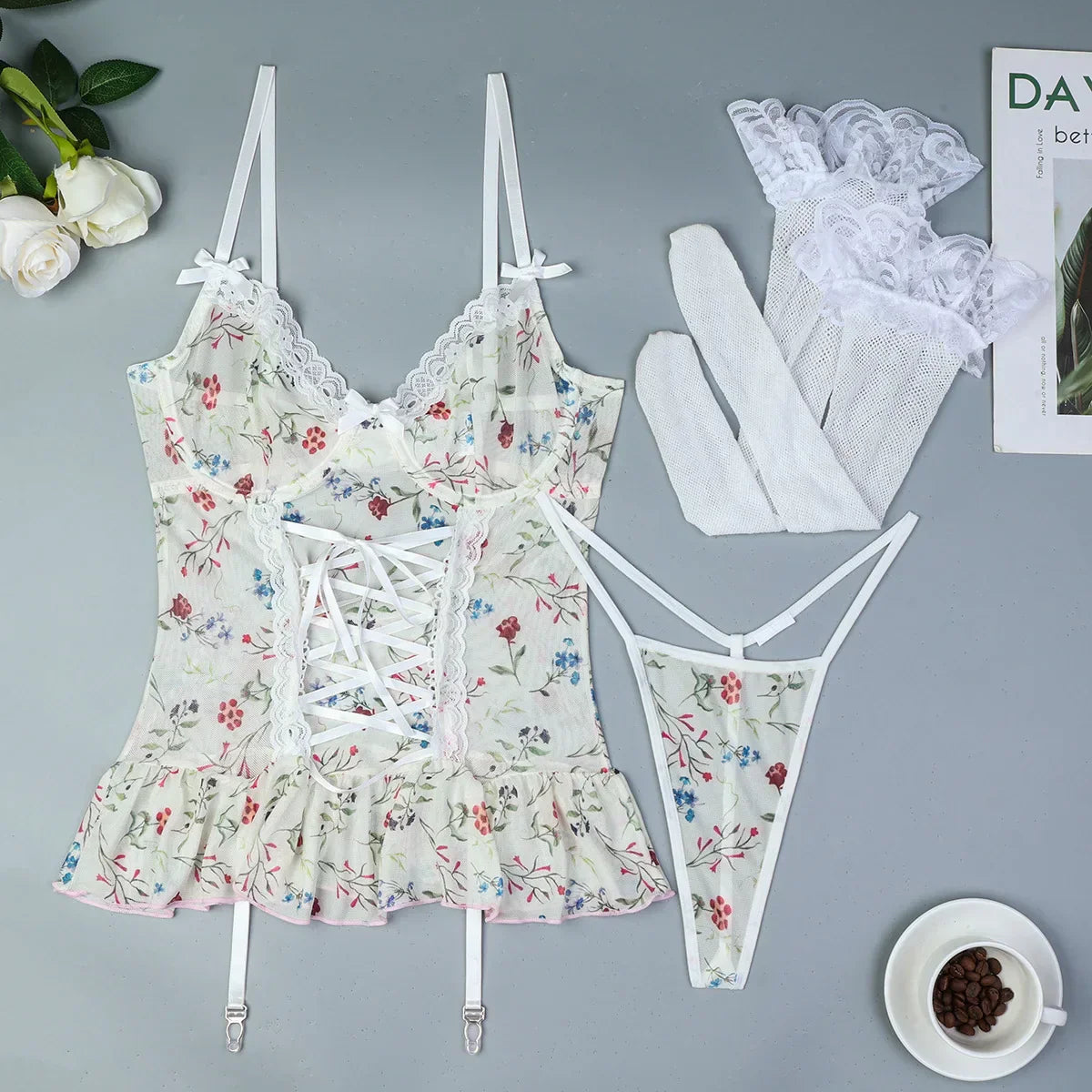 Body en dentelle avec motif floral