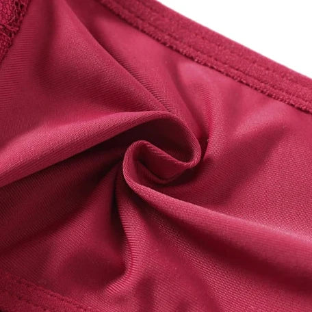 Luxurious satin thong with lace inserts