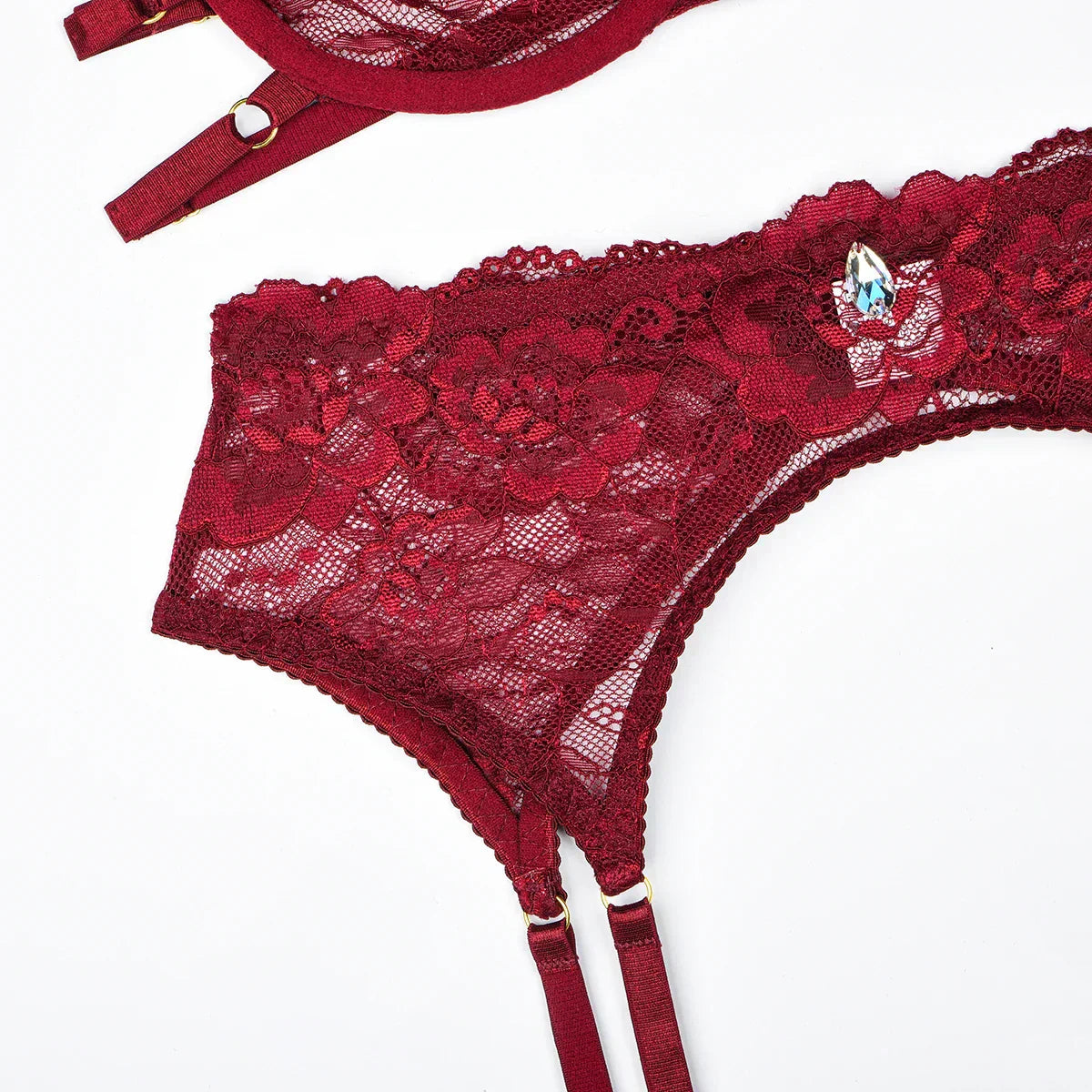 Sensual lingerie set with cutouts and decorative stones