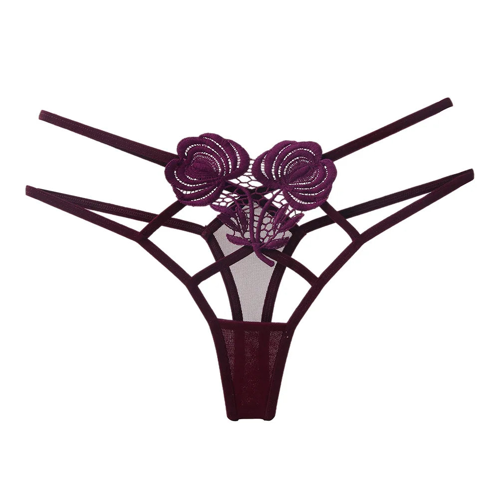 Thong with decorative roses on the front
