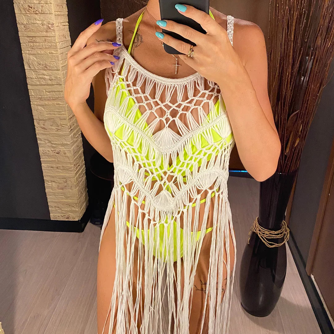 Robe de plage tissée à la main avec des franges