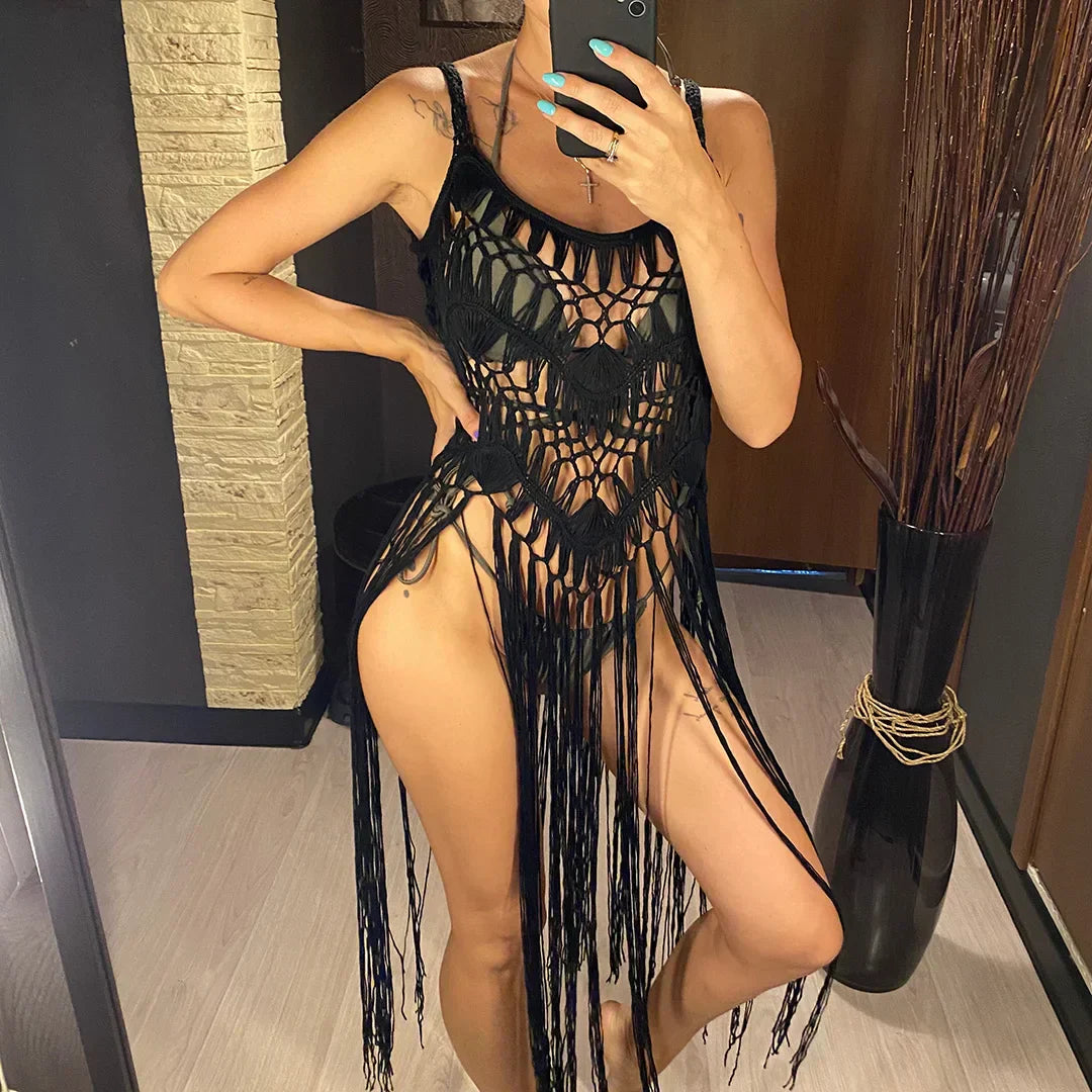 Robe de plage tissée à la main avec des franges