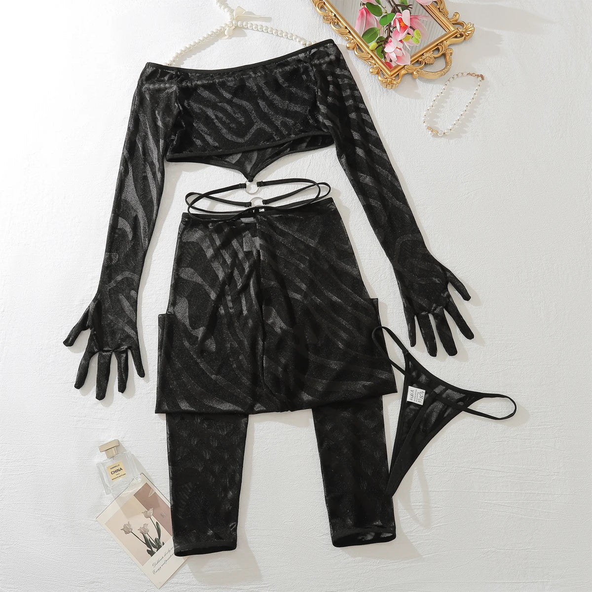Ensemble de lingerie bodystocking avec gants