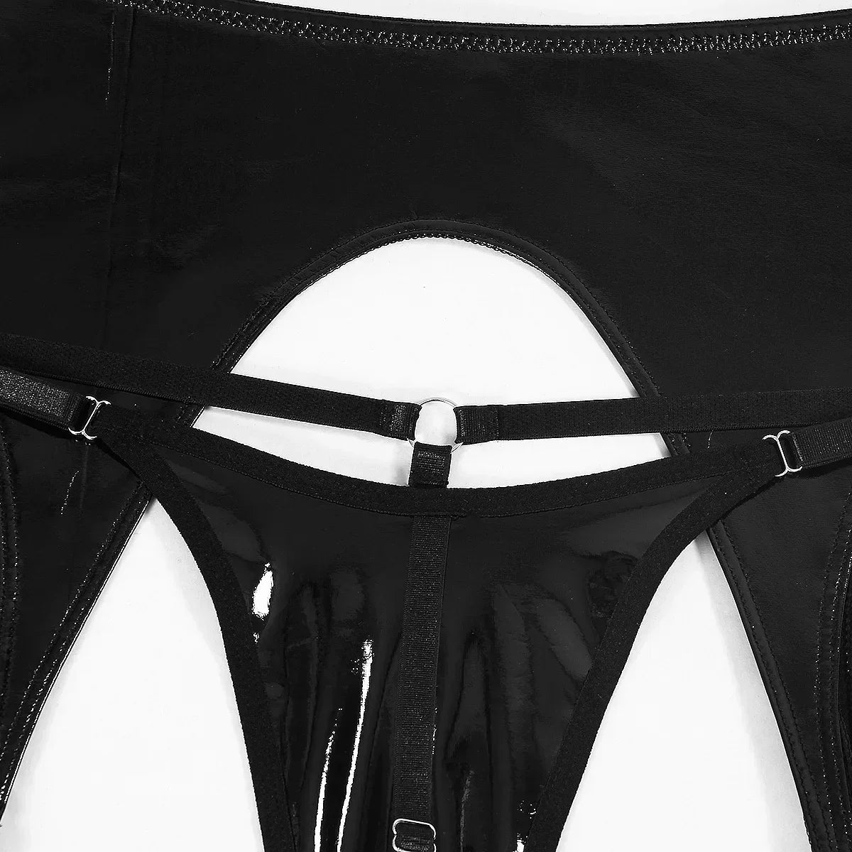 Latex-like lingerie set with cutouts at the chest