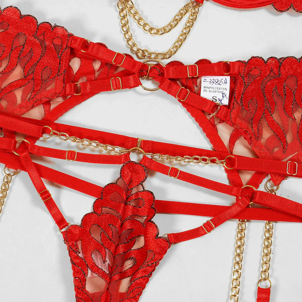 Lingerie set with flame pattern.