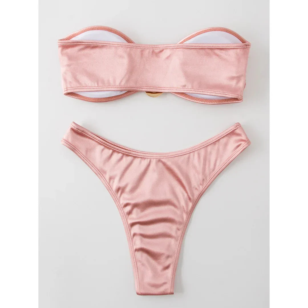 Maillot de bain deux pièces sans bretelles avec coussinets réglables