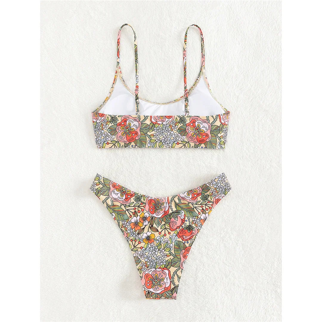 Two-piece swimsuit with a delicate floral pattern