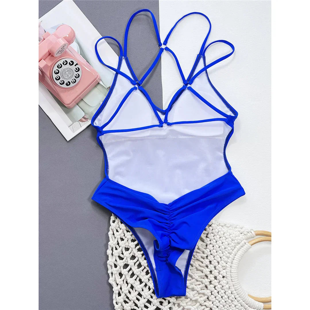 Maillot de bain une pièce avec un croisement décoratif dans le dos