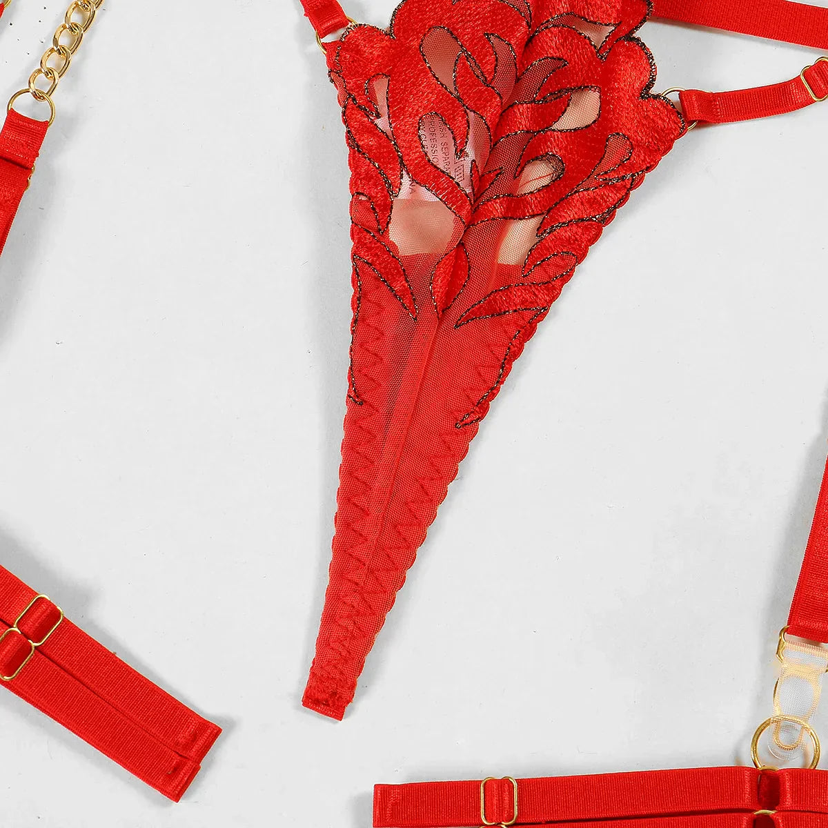 Lingerie set with flame pattern.
