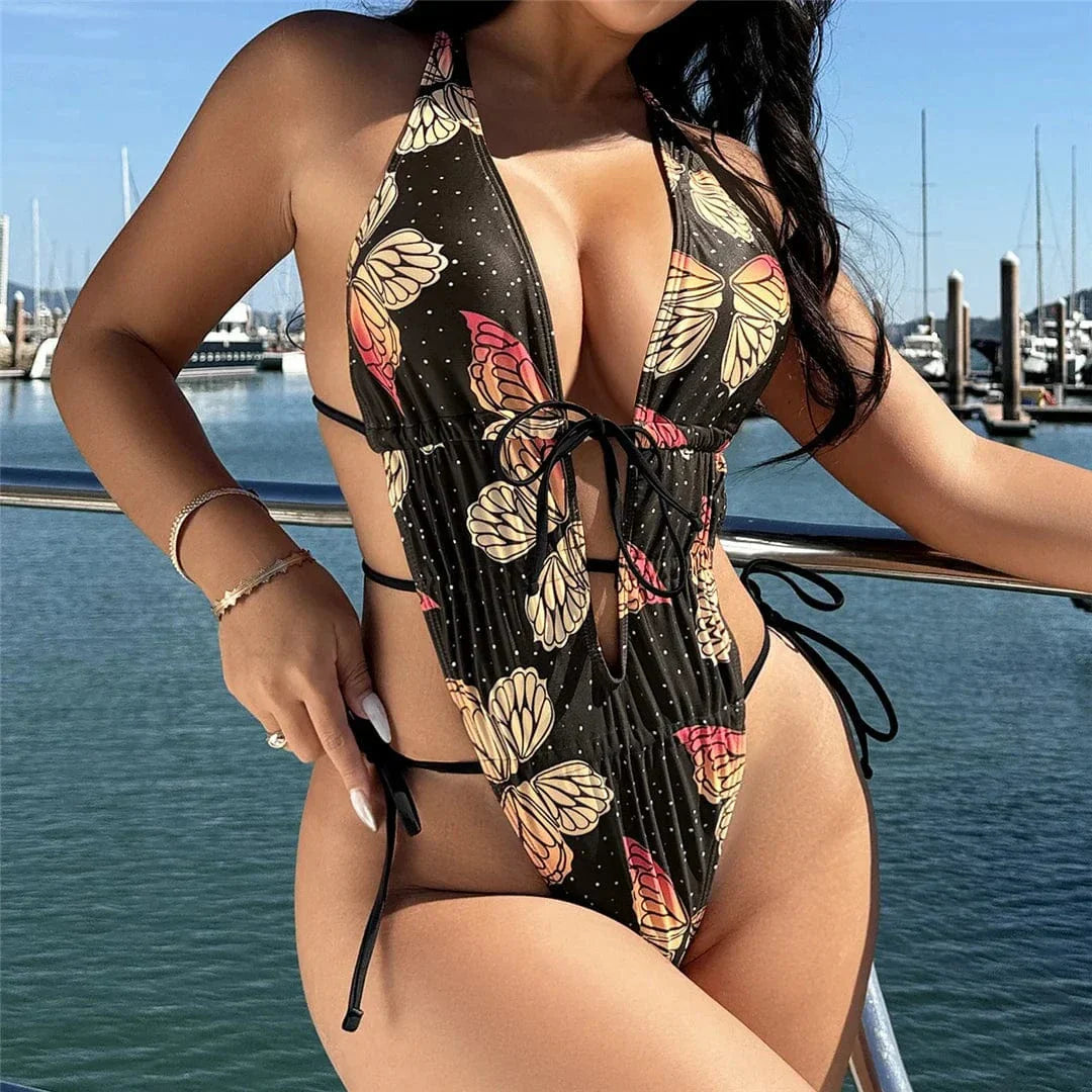 Maillot de bain une pièce avec des liens à la taille