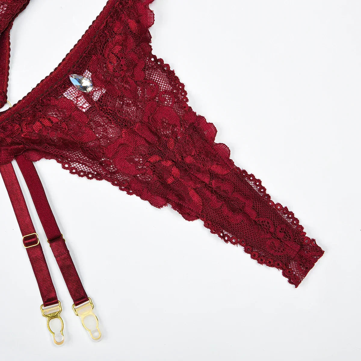 Sensual lingerie set with cutouts and decorative stones