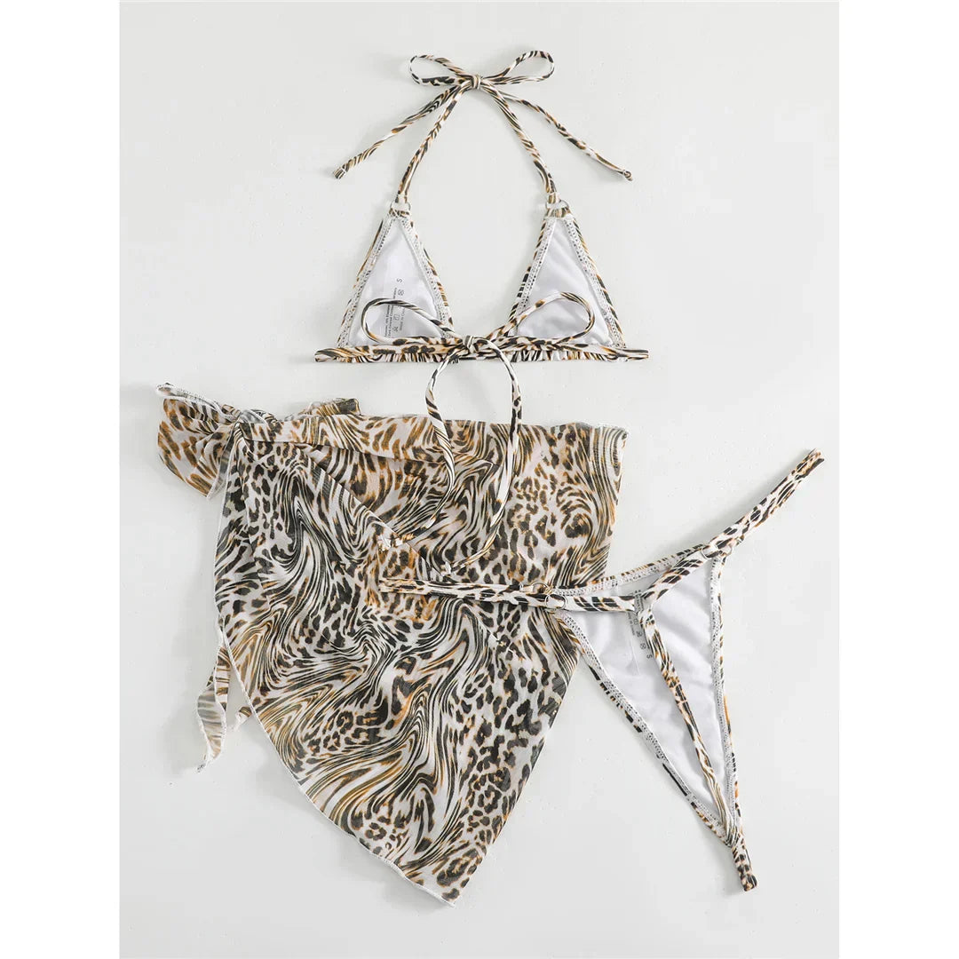 Two-piece swimsuit with a wild panther pattern