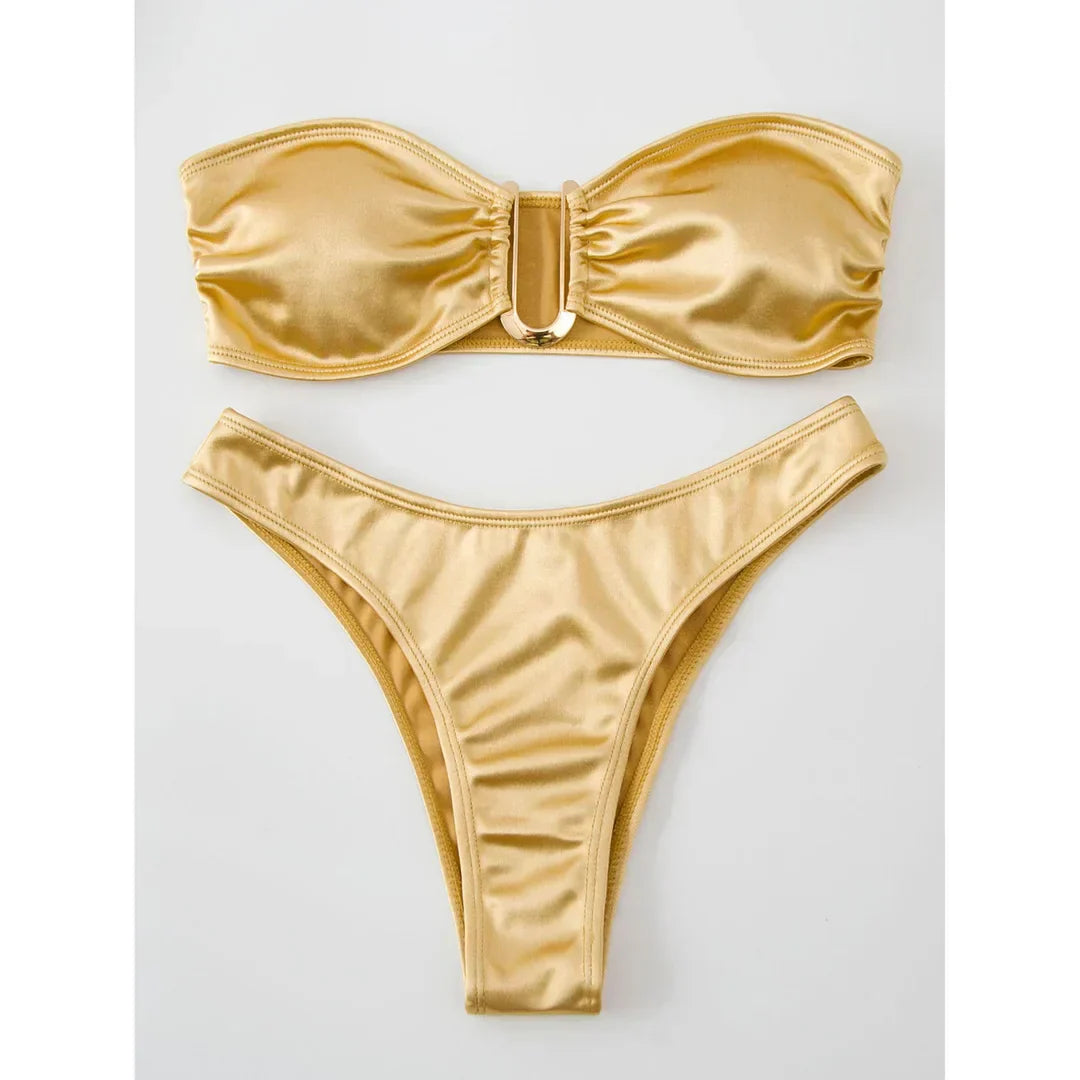 Maillot de bain deux pièces sans bretelles avec coussinets réglables