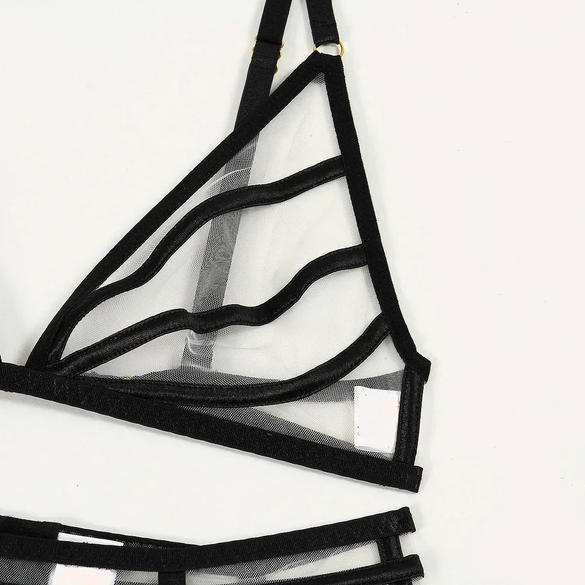 Transparent lingerie set with stripes on the chest