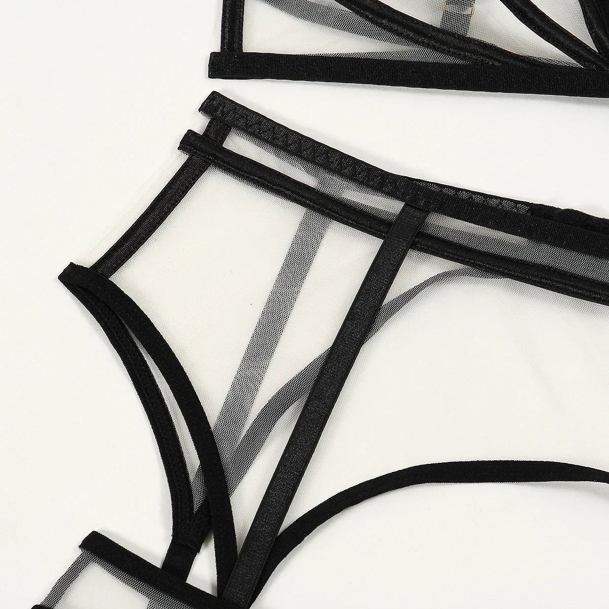 Transparent lingerie set with stripes on the chest