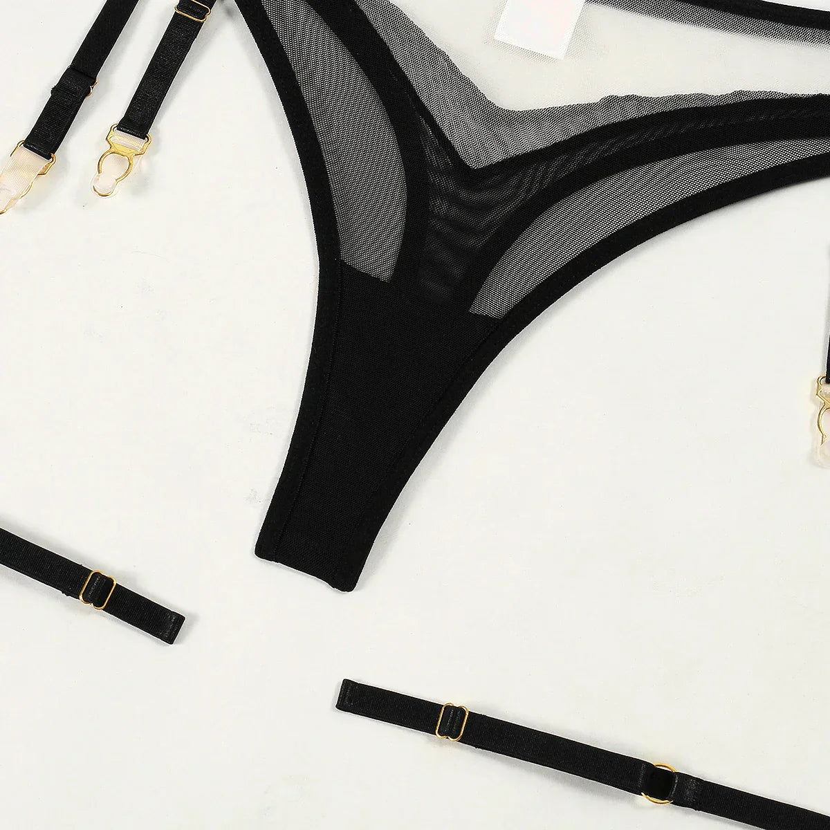 Transparent lingerie set with stripes on the chest