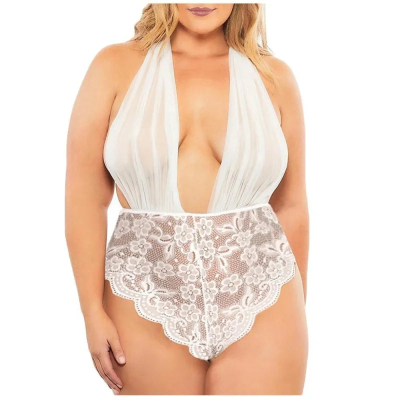 Blanc Body Décolleté Profond en Dentelle