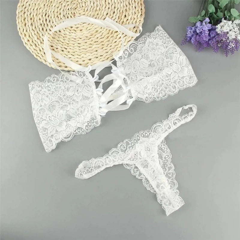 Blanc Lingerie Fine Sexy Sans Bretelle - Ensemble 2 Pièces